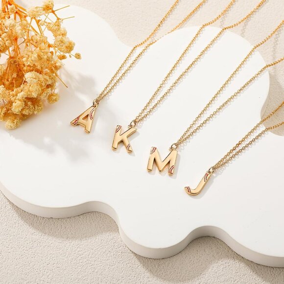Personalized A-Z Softball Initial Pendant Necklace in 14K Gold for Ladies - Picture 3 of 7